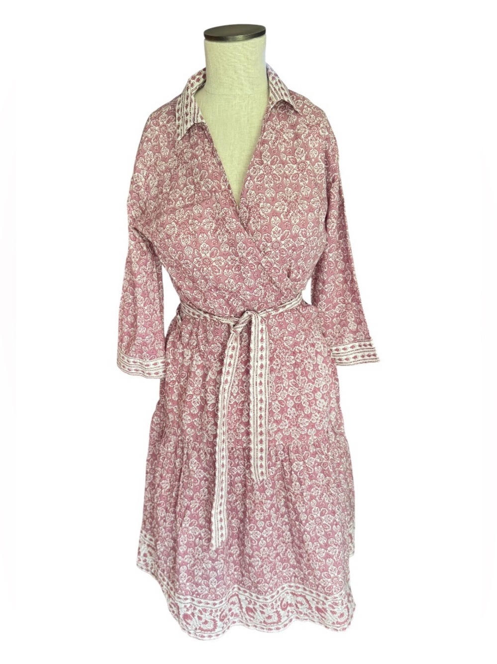 NWT POMEGRANATE Tulip Sundial Mauveglow Collard Floral Wrap Dress Sz XS